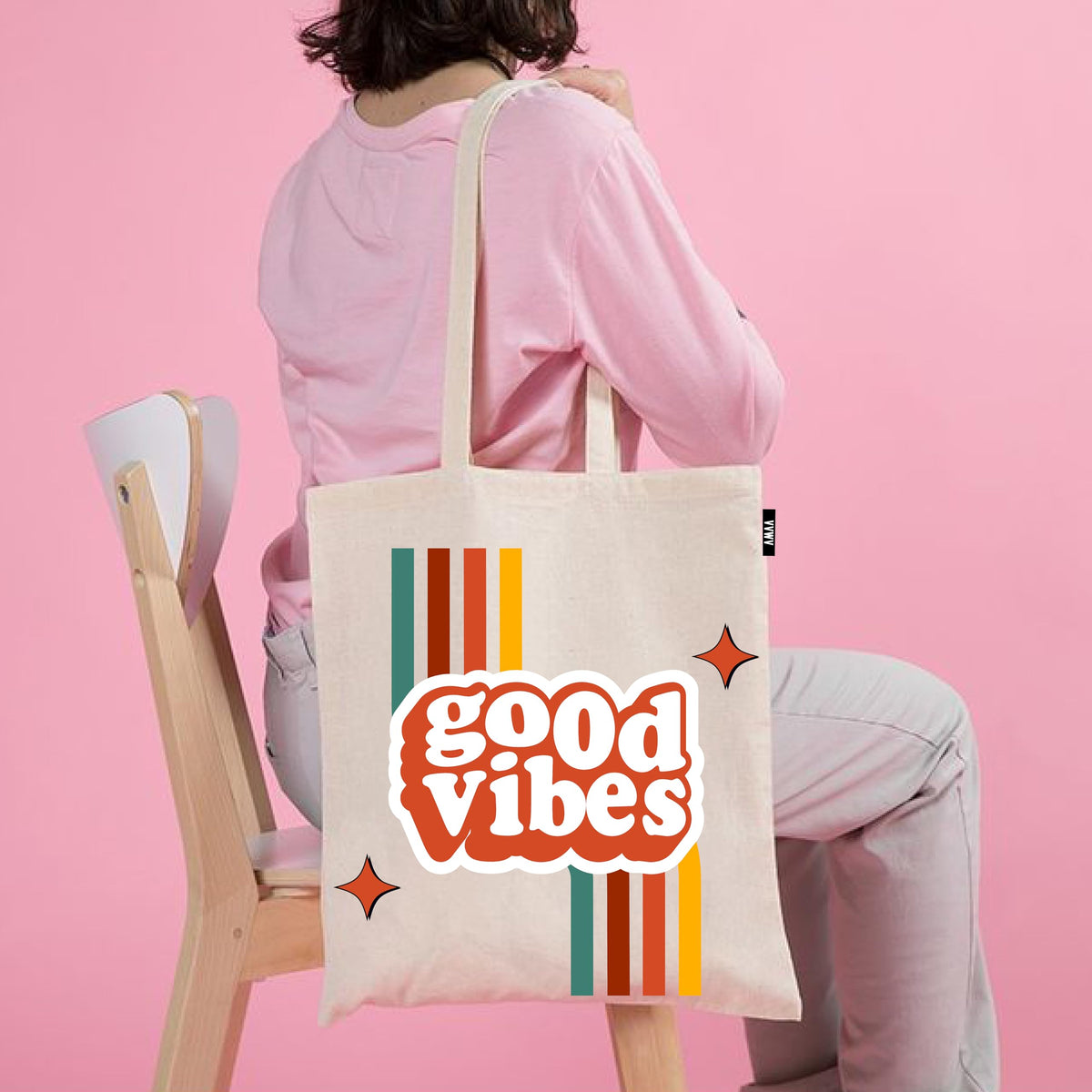 VVWV Tote Bag | 100% Organic Cotton Shopping | Grocery | Tote Bag Women Office College Grocery Vegetable Bags Market, Canvas Tote Bag 15kgs Capacity 13 x 15.7 Inch (Good Vibes)
