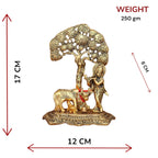 RCI Handicrafts Metal Krishna with Cow Standing Under Tree Plying Flute Statue, 12x8x17cm, Gold, 1 Piece