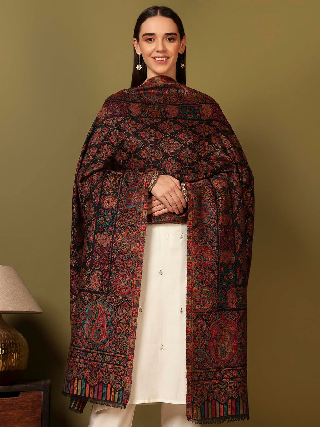 Pashmoda Women Gulraiz Kaani Wool Blend Kashmiri Shawl (Size: 40x80in, 101x203cm) RSS43