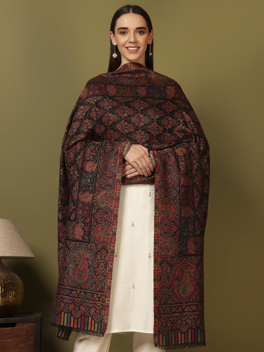 Pashmoda Women Gulraiz Kaani Wool Blend Kashmiri Shawl (Size: 40x80in, 101x203cm) RSS43