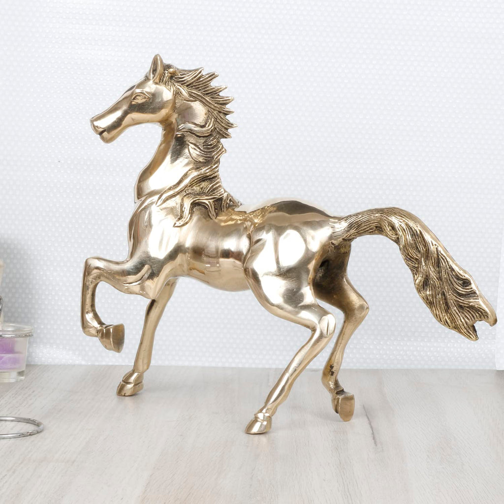 Artavrko Brass Running Horse Showpiece Statues Home Decor Good Luck for Success and Prosperity | Table | Office (12 Inches Gold)