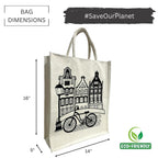 Jute Club Printed Canvas Bag|Shopping|Office|Tiffin| Multipurpose|Eco Friendly with Zipper lock|Spacious|100% Organic Cotton Tote with Lamination-14 X16 X5 (5Pc, The Cycle Stand)
