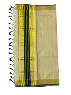ALLUVY Women's Kuthampully Kerala Kasavu Saree Tissue striped zari with Kunjam | Kerala Tissue Kasavu saree onam latest collections | Stripe Kasavu Saree - Dark Green KTM-907
