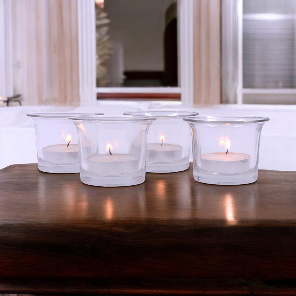 Hosley® Votive Tealight Glass Candle Holder|Clear Glass Tealight Candle Holder Perfect for Home Decor, Birthday, Wedding, Parties, Gifting|4.5 cm Diameter(Pack of 4, 4.5 cm Long Each)