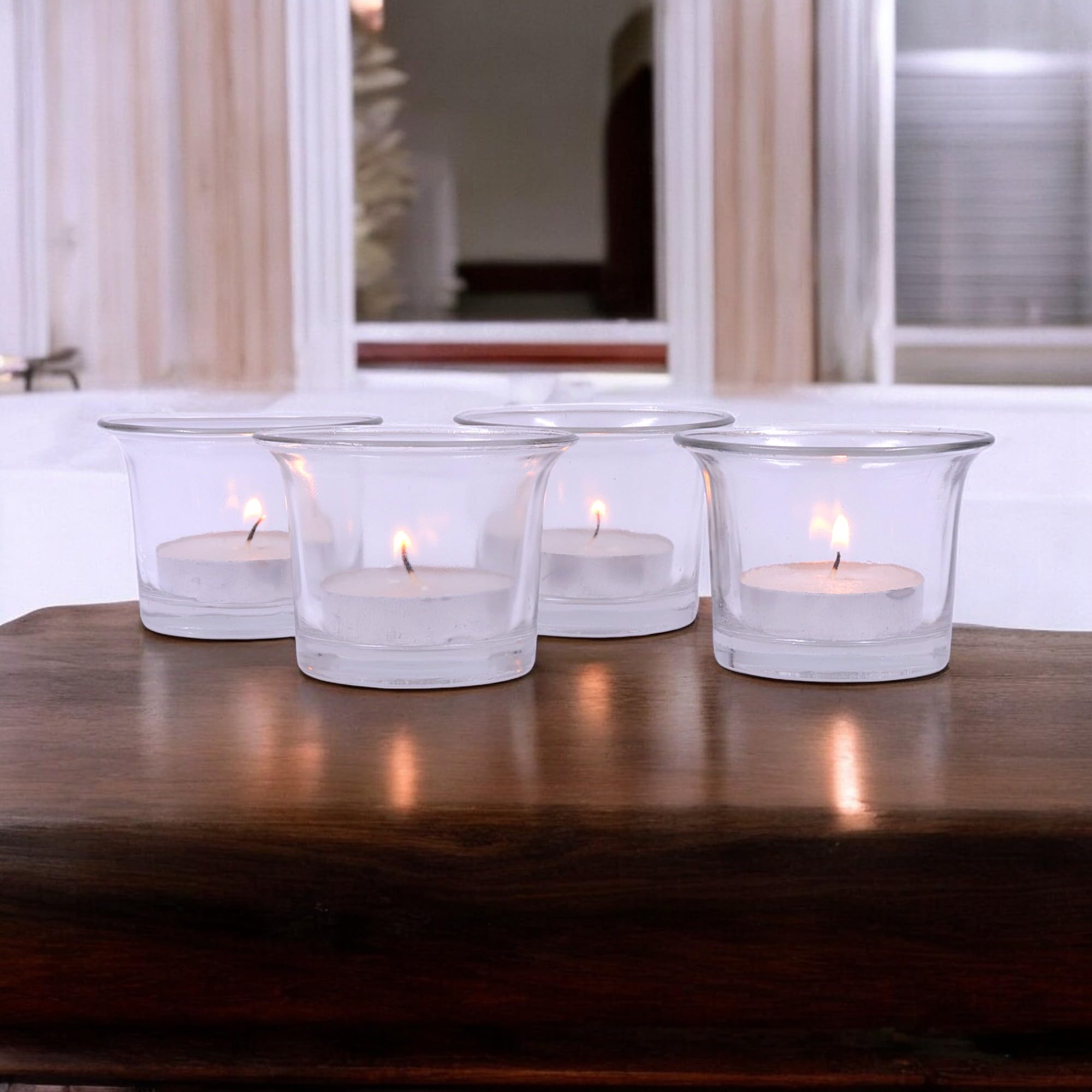 Hosley® Votive Tealight Glass Candle Holder|Clear Glass Tealight Candle Holder Perfect for Home Decor, Birthday, Wedding, Parties, Gifting|4.5 cm Diameter(Pack of 4, 4.5 cm Long Each)