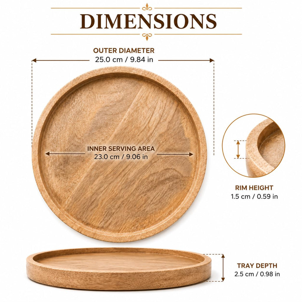 Round Wood Tray for Home Decor, Wooden Serving Tray, Decorative Trays for Home Decor, Wood Tray for Serving Snacks and Breakfast