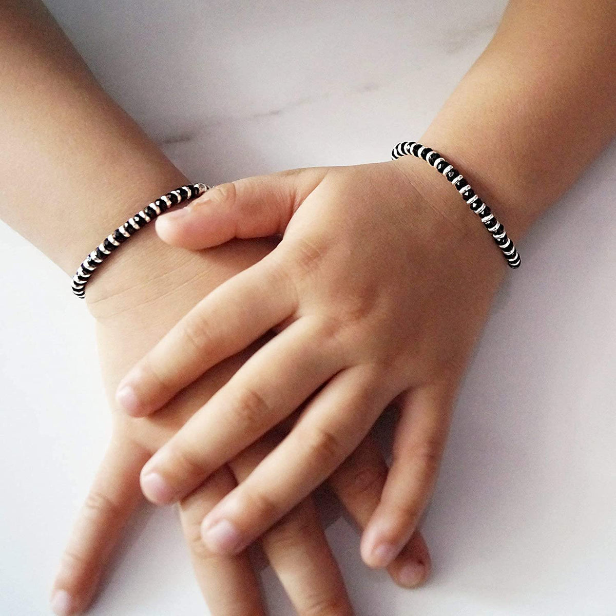 DHRUVS COLLECTION 925 Pure Silver Black Beads Crystal Nazariya Bracelet for Baby Boys & Girls | First Rakshabandhan Gift for Newborn, Infant (Length - 4.5 Inch, Suitable for 6 Months to 18 Months)
