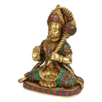 ARTVARKO Hanuman Brass Statue | Lord Bajarang Bali Multicolor Stone Work Height 8 Inch