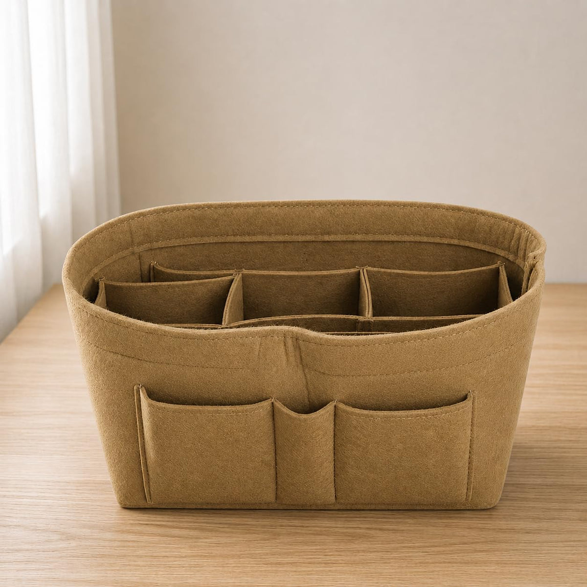 SYUTAM Women Felt Purse Organizer Insert for Ladies Handbag, Tote, Hobo Bag Storage & Purse Divider, Multiple Storage Compartment - Beige(13.8x3.35x5.9) inch (Slender L)