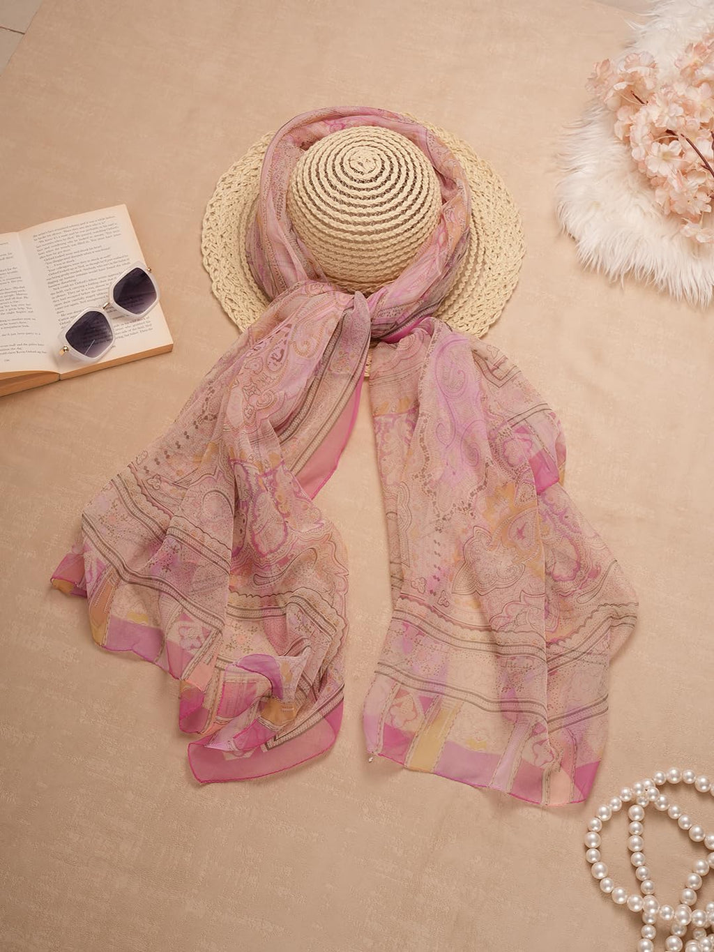 CrossKulture Scarf Stole for Women - 185 x 135 cm Chiffon Scarf with Floral Print | Lightweight Soft Stole for Girls | Satin Feel Neck Wrap | Women Accessory (Colour12)