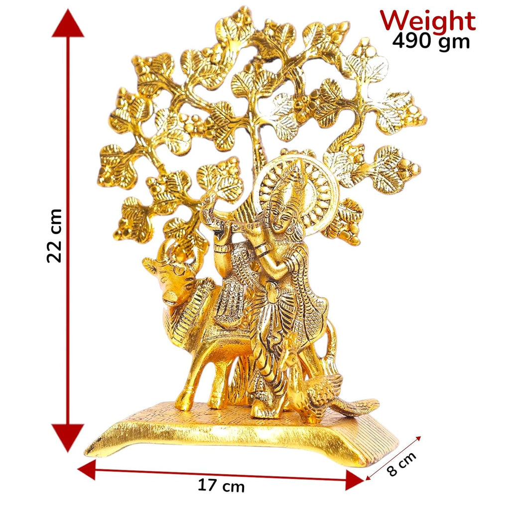 KridayKraft Metal Krishna Idol Statue with kamdhenu Cow Standing Under Tree Showpiece Figurine for Pooja Room & Gift,Decorative Religious Statue for Home,Office & Table...