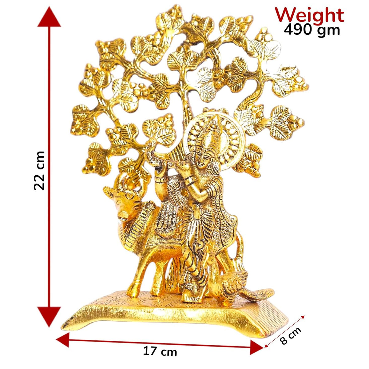 KridayKraft Metal Krishna Idol Statue with kamdhenu Cow Standing Under Tree Showpiece Figurine for Pooja Room & Gift,Decorative Religious Statue for Home,Office & Table...