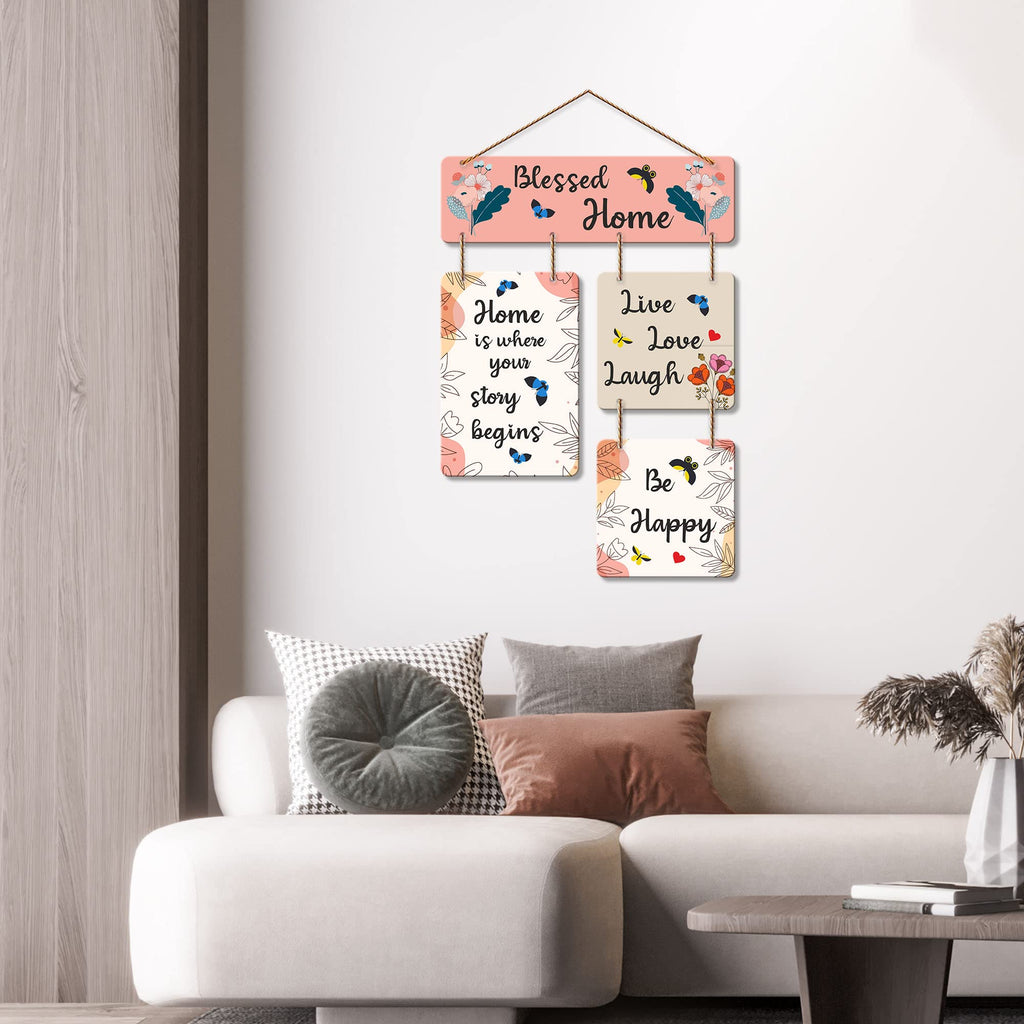 Artvibes Blessed Home Decorative Wall Art MDF Wooden Wall Hanger for Living Room | Quotes Decor Item | Home Quotes Wall Hanging | Modern Decor Items | Wall Poster | Unique Gift (WH_6520N)