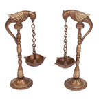 SVARUP Antique Brass Diya with Parrot Design: Ideal for Traditional Puja Rooms.