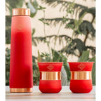INDIAN ART VILLA Copper Bottle & Glass Gift Set - 800 ml Water Bottle & 2 Glasses (300 ml Each) - Red Pyramid Ombre Silk Finish, Perfect for Gifting & Everyday Use