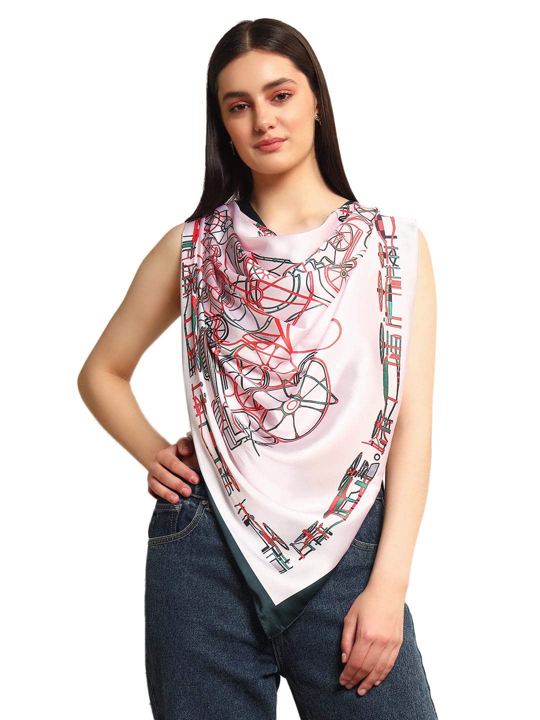 Ravaiyaa - Attitude is everything Women's Crepe Silk Digital Print Large Square Scarf Breathable Lightweight Neckerchief Printed Headscarf 40 x 40 Inch (Rose Octave Marsal)