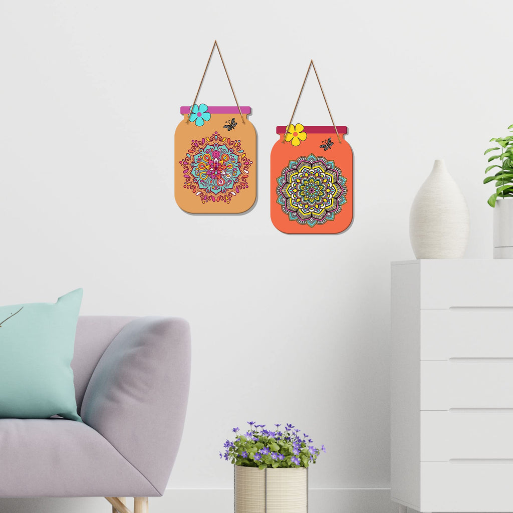 Artvibes Mandala Pattern Decorative MDF Wooden Wall Art for Home | Living Room | Office | Cafe | Painting Wall Decor | Wall Art Print | Handcrafted Art | Unique Gift Items (WH_6808N), Set of 2