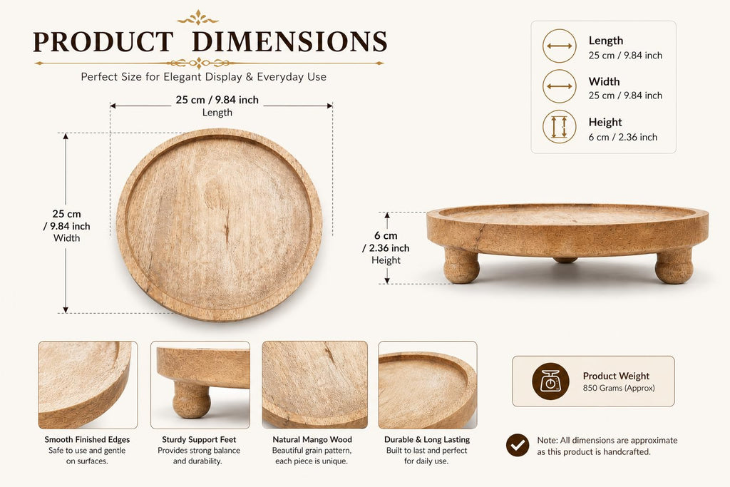 AYNOVI Decorative Round Acacia Wood Tray - Perfect Small Round Tray for Kitchen,Serving Tray Dining Room, Coffee Table & Home Decor Handmade Decorative Tray with Raised Edge (Brown)