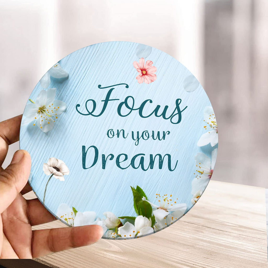 Artvibes Showpiece Idols and Figurines for Home and Office Decor | Wooden Stylish Quote Focus On Your Dream Table | Desk Livingroom | Modern Art Design | Motivational Show Piece Printed (SP_1211)