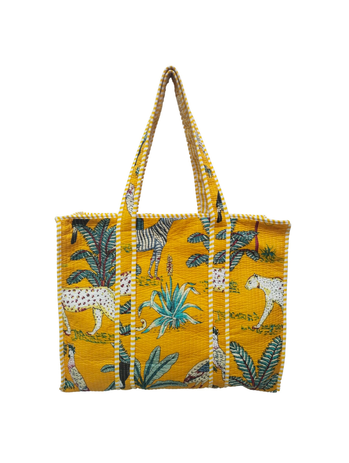Doraya Cotton Printed Tote Bag,Hand Bag Multicolor Quilted Hand Block Floral Printed Women's Carry Bag Shoulder Shopping Tote Bags 18x5.5x16 Inch (Yellow 5)