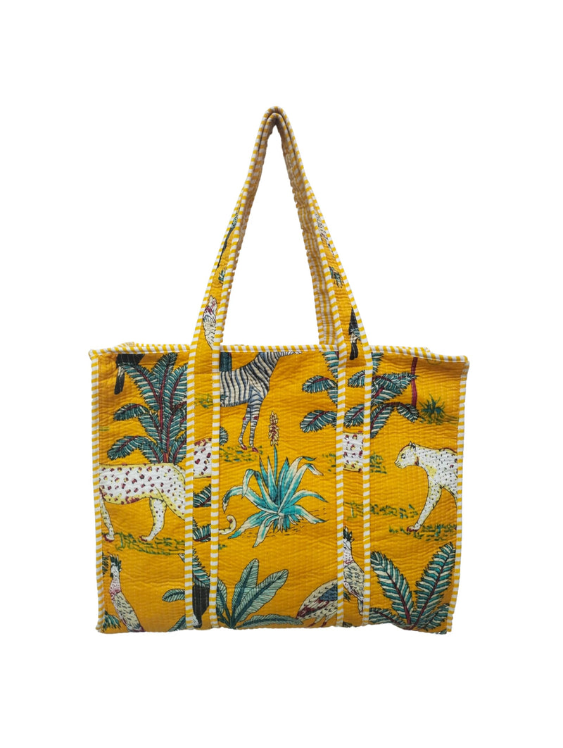 Doraya Cotton Printed Tote Bag,Hand Bag Multicolor Quilted Hand Block Floral Printed Women's Carry Bag Shoulder Shopping Tote Bags 18x5.5x16 Inch (Yellow 5)