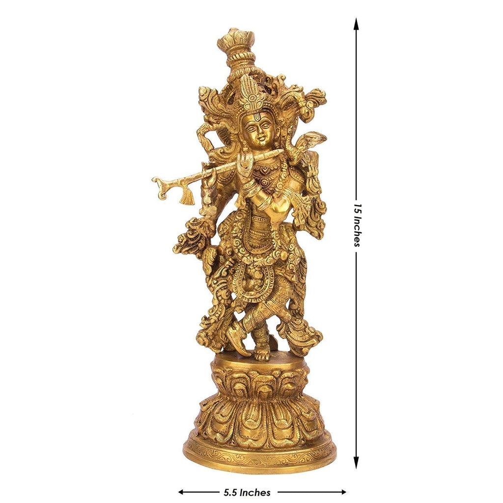 ARTVARKO Big Brass Lord Murli Manohar Krishna Krishan Brass Statue Murti for Temple Puja Gift & Home Décor Height 15 Inches