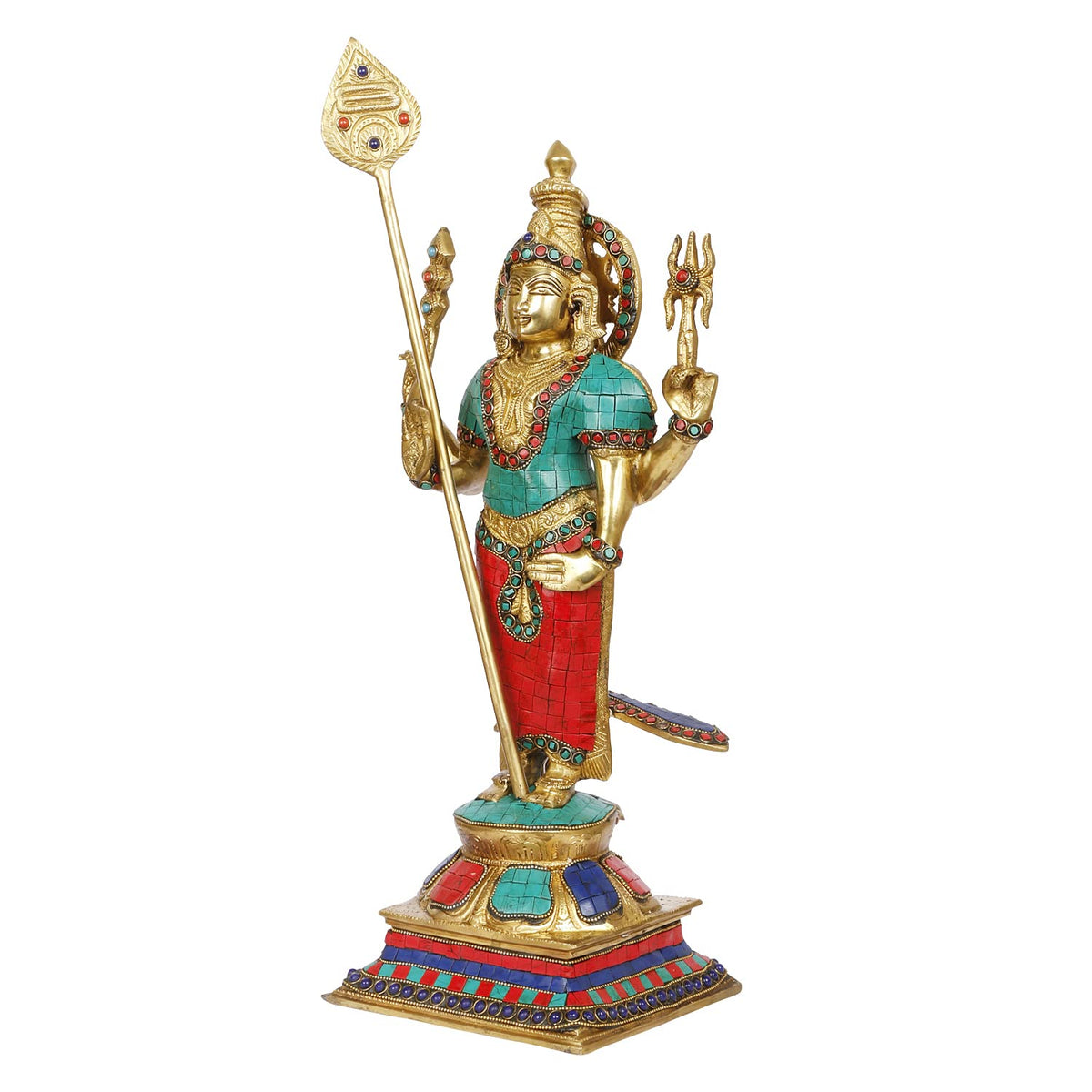 ARTVARKO Brass Lord Murugan Kartikeya Murugana Kumaraswamy Karthikeya Standing Idol Swaminatha Skanda Murti Swami Ji Subramanya 18 Inch