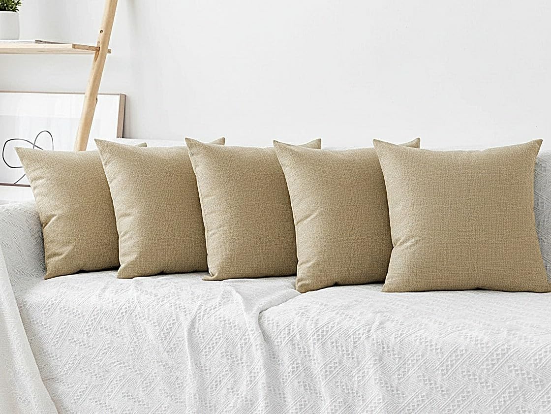 Khooti Jute Cushion Cover | 16x16 | Natural Linen | Set of 5 | Throw Pillow Cover for Couches, Chairs, Sofas, Beds, Coffee Tables, Living Rooms, Bedrooms, Modern Boho Design