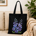 Adorvue New Launch Black Canvas Tote Bag for Women with Purple Wildflower Print | Premium Cotton Reusable Shopping Shoulder Bag | Floral Eco-Friendly Tote for College, Office, Travel & Daily Use