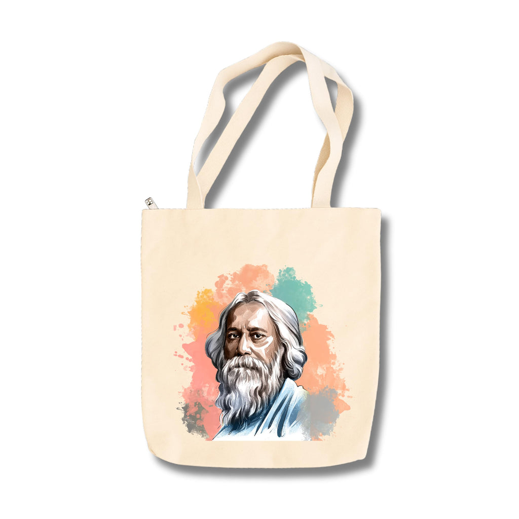 snapiq COTTON 350 GSM Canvas Tote Bag for Women and Girls Thick Fabric with Zipper (Beige, Tagore1)