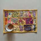 ATRANGI STUDIO Patchwork Table Mat | Traditional Rajasthani Khambadiya Placemat | Handmade Reusable Dining Table Mat for Home Decor | Colourful Dining Setup | 12x18 Inch, Yellow