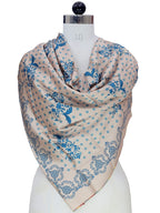 leeza store Women's Soft Beige Silk Scarf For Women – 40X40 Floral Buti & Polka Dot Digital Print, Elegant Neck & Head Wrap
