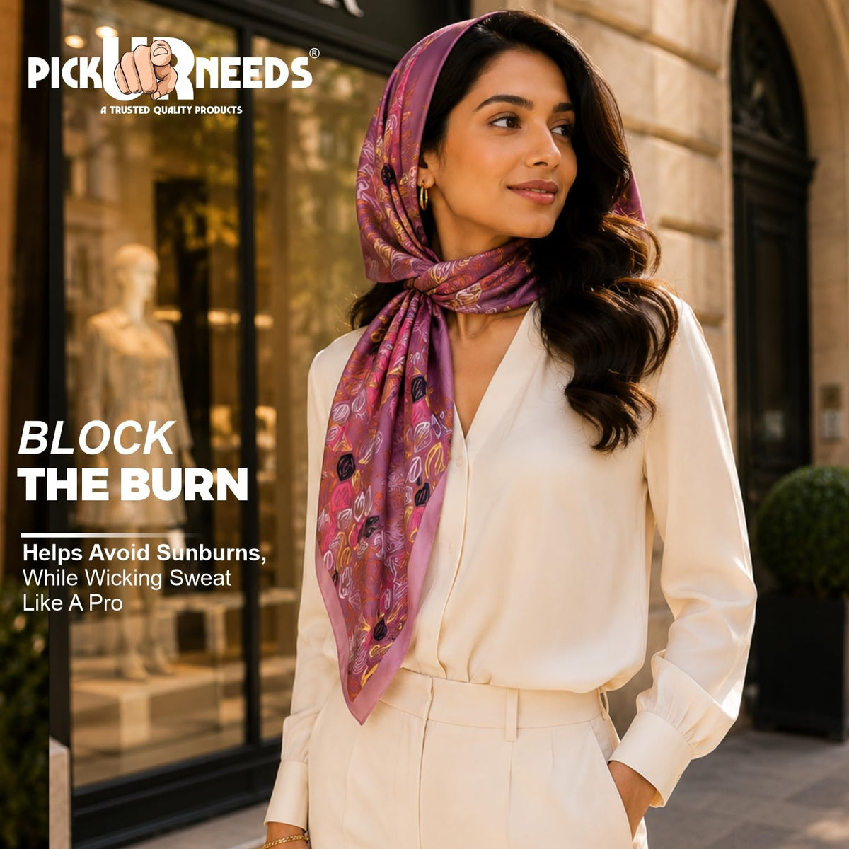 Pick Ur Needs Premium Satin Silk Feel Rectangle Scarf for Womens & Girls Floral Printed Long Fashion Stall Soft Lightweight Neck, Head & Shoulder Wrap