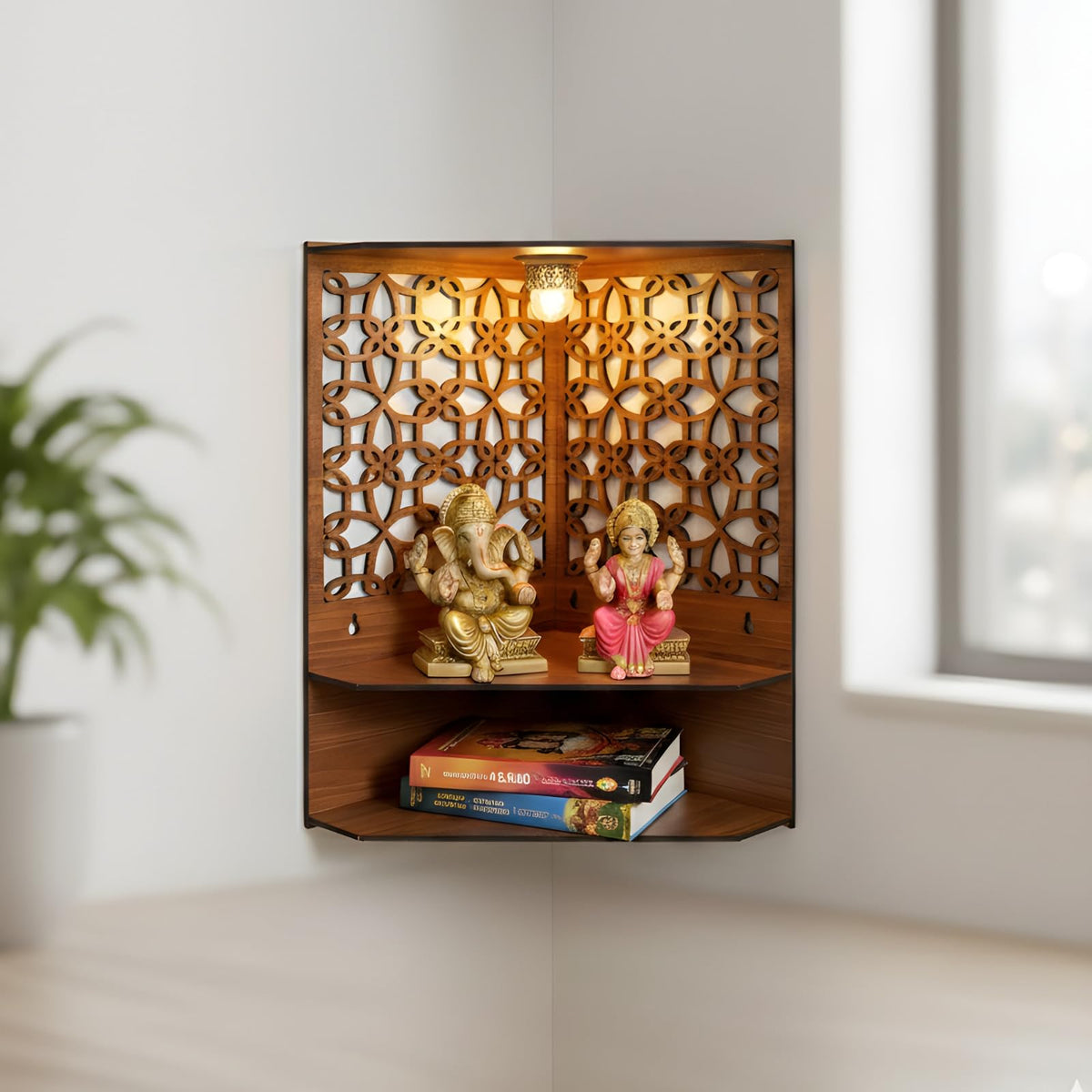 eCraftIndia Brown Handcrafted Unique Pattern Wooden Temple for Home Office | Home Temple Pooja Puja Mandir