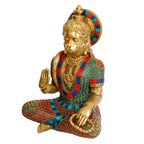 ARTVARKO Big Brass Lord Hanuman Ji Blessing Multicolor Stone Handwork Murti Bajrangbali Bhagwan Statue Height 11