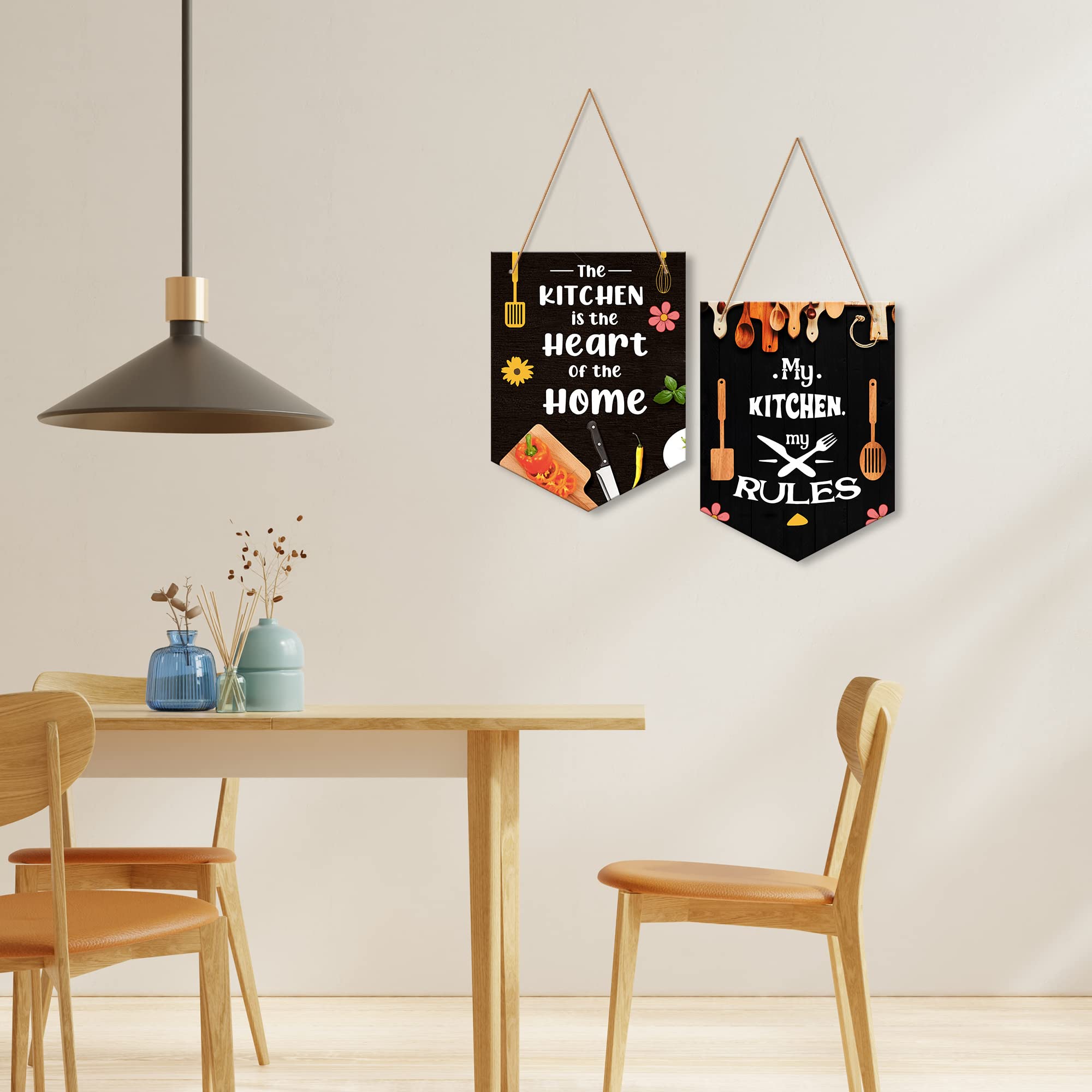 Artvibes My Kitchen is Heart of Home Decoration Printed MDF Wooden Wall Art For Kitchen | Restaurants | Quotes Decor | Kitchen Quotes Wall Hanging | Wall Illustrations | Gift (WH_7101N), Set of 2