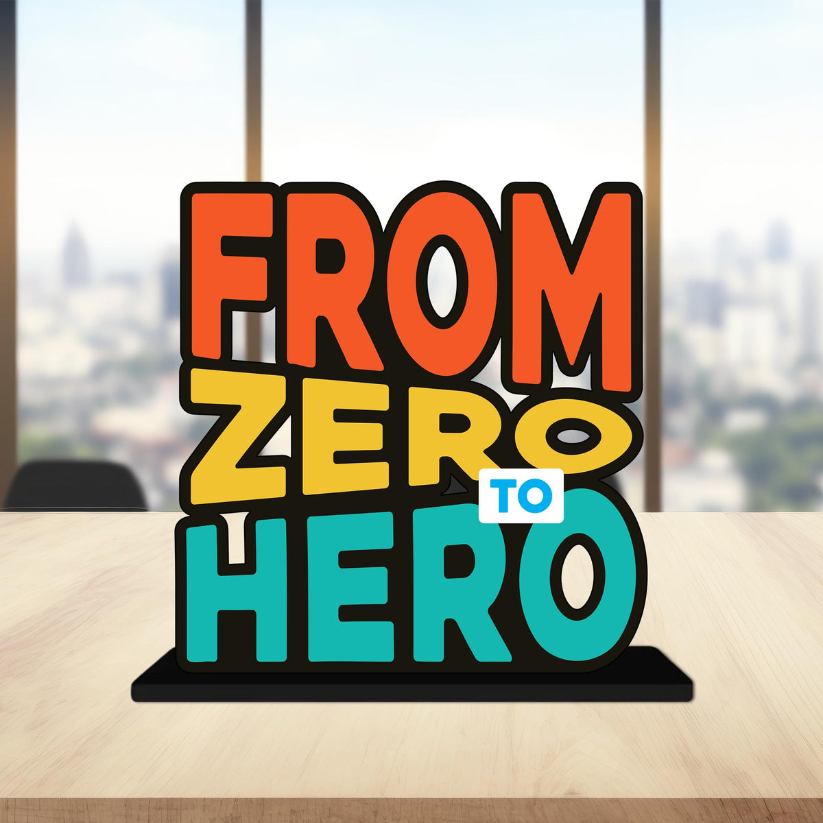 Artvibes From Zero to Hero Inspirational Quotes Table Decor for Office Desk | Home Decoration Items | Living Room | Modern Art Wooden Showpiece Decorative Gift item (SP_1184)