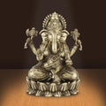 Shilpkala 5 Inch Kamal Ganpati Brass Ganesha Idol for Puja Room, Desk Decor & Gift, Coffee Antique Finish
