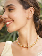 Rubans 22K Gold-Plated Handcrafted Artificial Jewelry Oval Choker Set with Pearl Studded And Matching Earrings For Women and Girls – Perfect for Weddings and Special Occasions