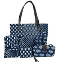 SHIVKARI Women's Ladies Traditional Ikkat Cotton 5 Pieces Combo Bag (Blue & White)