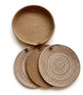 SAPROSE® Retro Trivets Polypropylene 3 Pc Round with Basket Holder, Braided Pot Mat, Side Table Mat, Machine Washable Small Place Mat for Casserole for Dining Table (9 inch Dia) (Beige) Kafalo