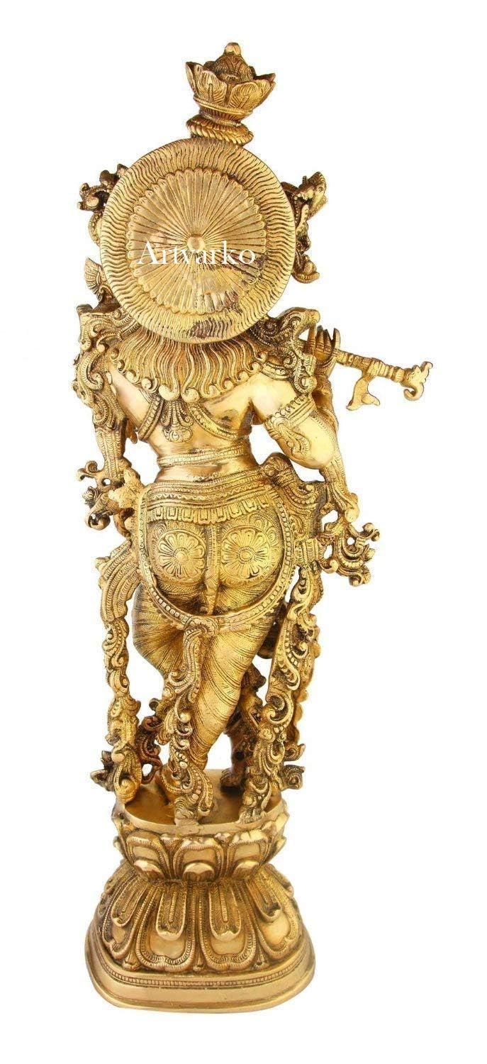 SVARUP Brass Krishna Idol in Gold Color Height 29 Inch