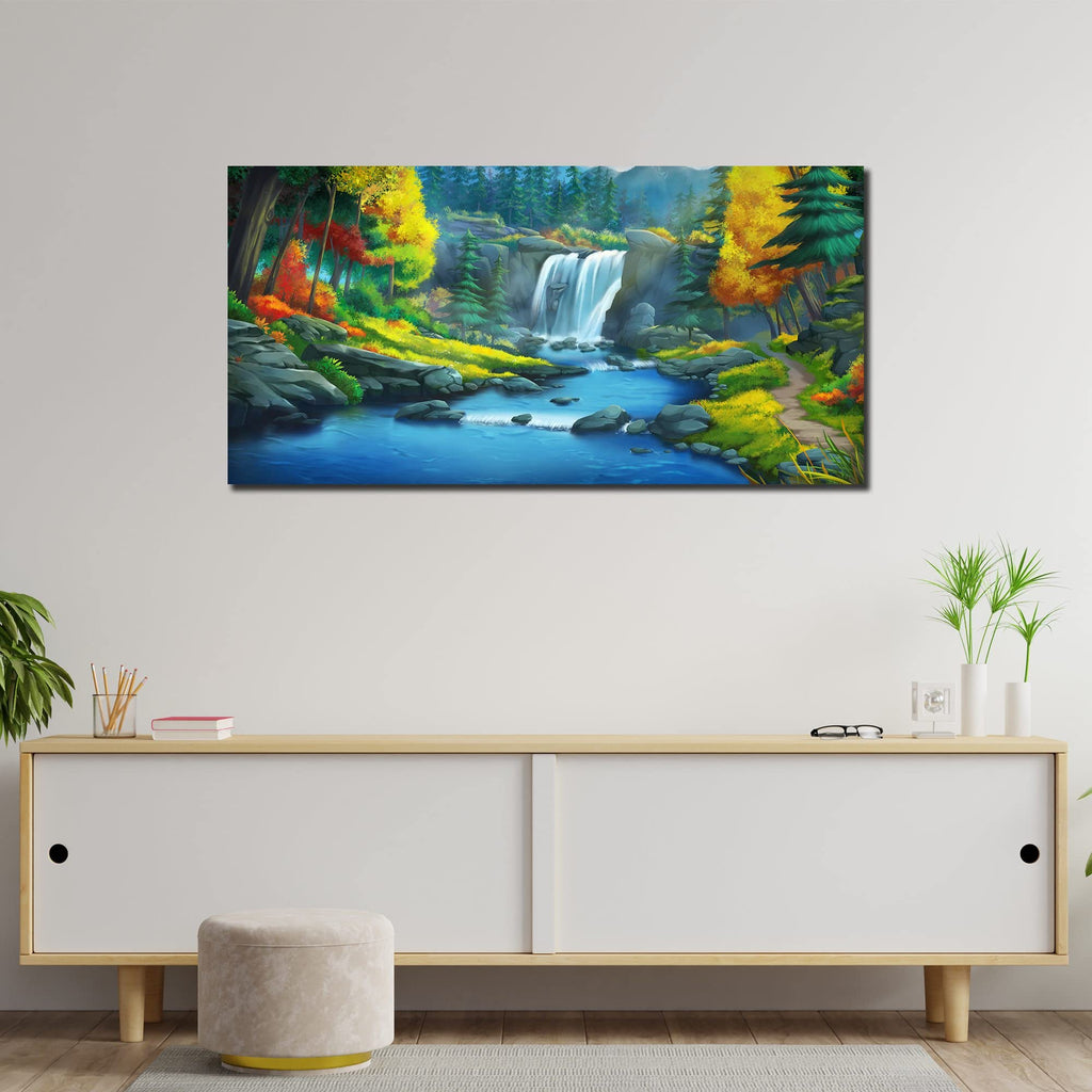 VIBECRAFTS Canvas Paintings for Living Room Drawing Room A Beautiful Scenery of Waterfall In Forest Canvas Wall Painting for Home|Office|Gift(PTVCH_2379N)