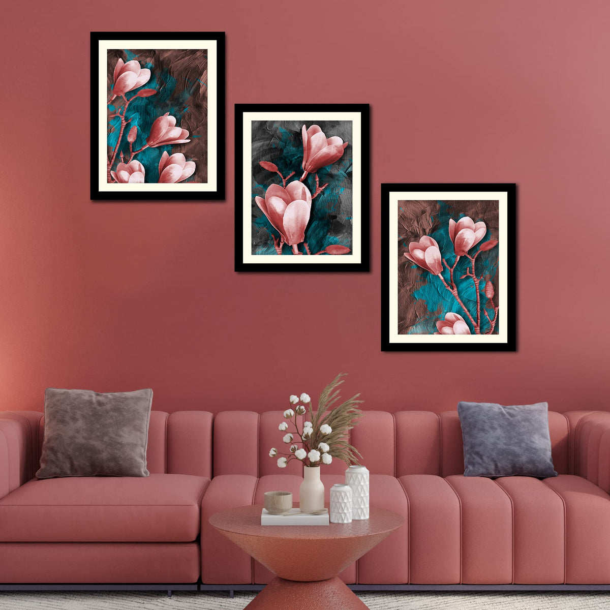 VIBECRAFTS Tulips Flower Decorative Wall Frames Set of 3 For Office Digital Reprint Posters with Synthetic Wooden Frame Home, Office Decorative Gift Item(15 inch x 12 inch)(PFVC3Pcs4_1318)