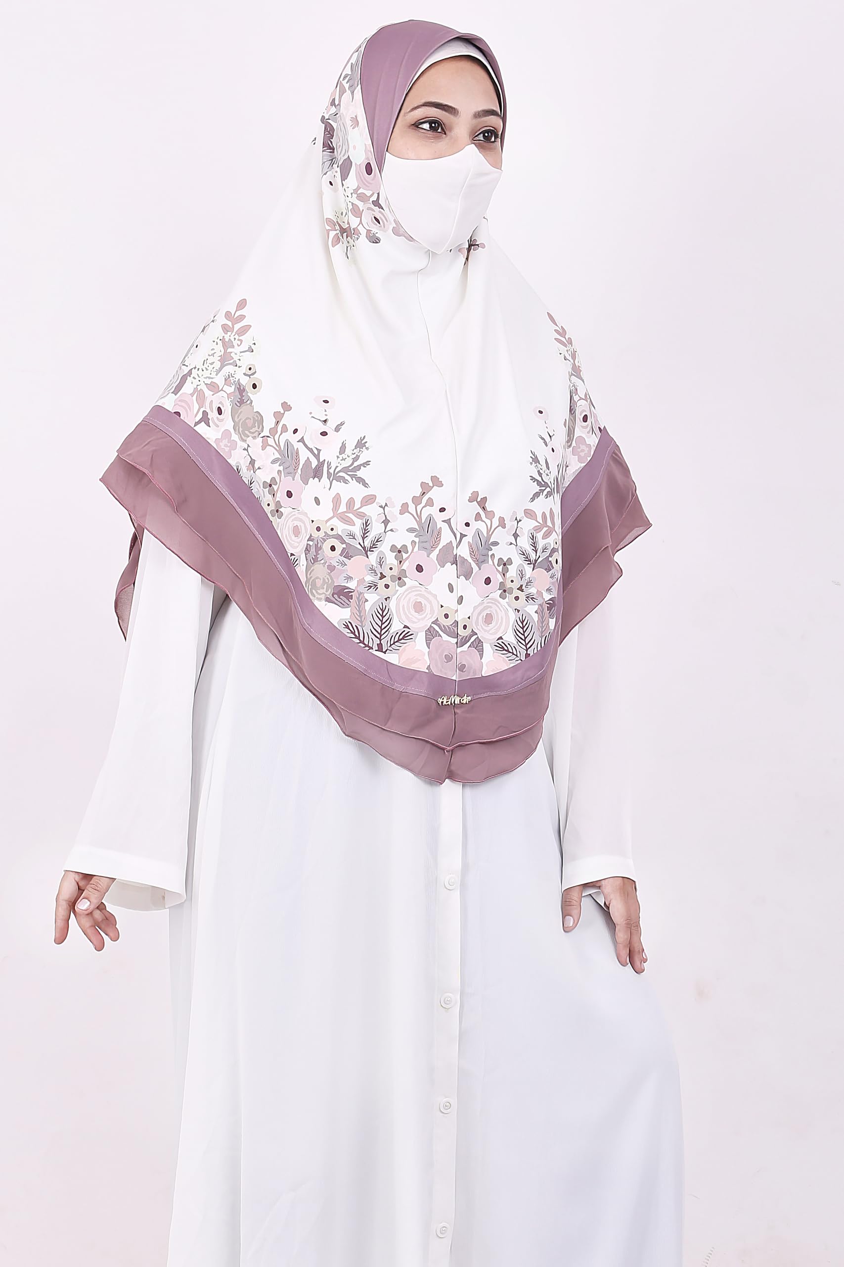 Markaz Hijab Printed Malaysian Instant Hijab for Women | Floral Border Design | Ready to Wear Modest Fashion Headscarf | Elegant Muslimah Style (BROWN, XL)