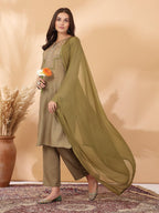 Printed Straight Pashmina Kurta Set with Dupatta for Women