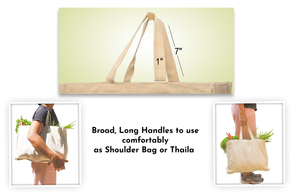 Shopping Bags with 6 Compartments (Set of 3) ; Cotton Canvas Bag for Vegetables, Fruits, Bottles, Grocery - Washable, Reusable Foldable Carry Bag