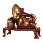 ARTVARKO Brass Ganesh Ganesha Resting on Designer Couch Ganapati Ganpati Murti for Home Decor Entrance Success Office Decoration Showpiece Gift12 Inches.