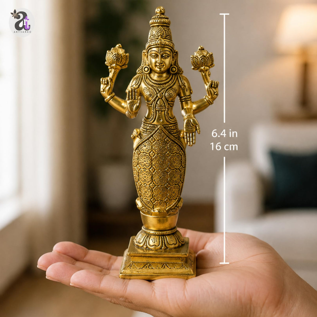 ARTVARKO Brass Dashavatara Dasavatharam of Lord Vishnu Statues Ten Incarnations Avatars Idol Murti (Gold Color 6.4 Inch.10 pcs)
