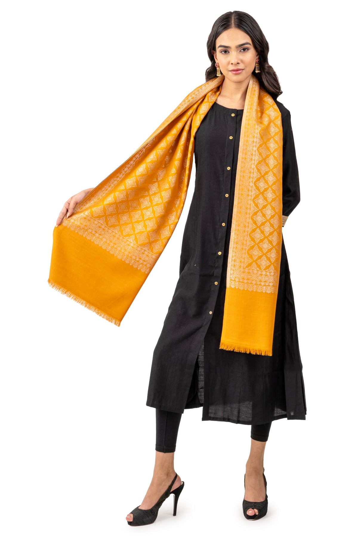 Naureen Women Pashmina Blend Stole with Zari, Warm and Soft, 28x80 inch